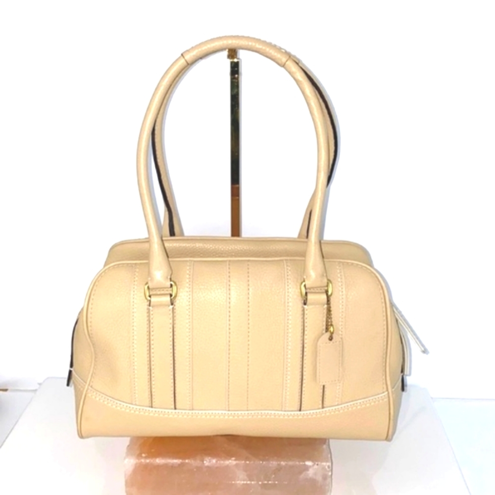 COACH 10526 Satchel Pepled Shoulder Bag Hand Bag Leather Beige